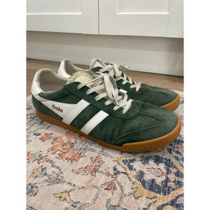 Gola Elan Harrier Men Suede Sneakers 12 Green White Retro Lifestyle Gum Sole